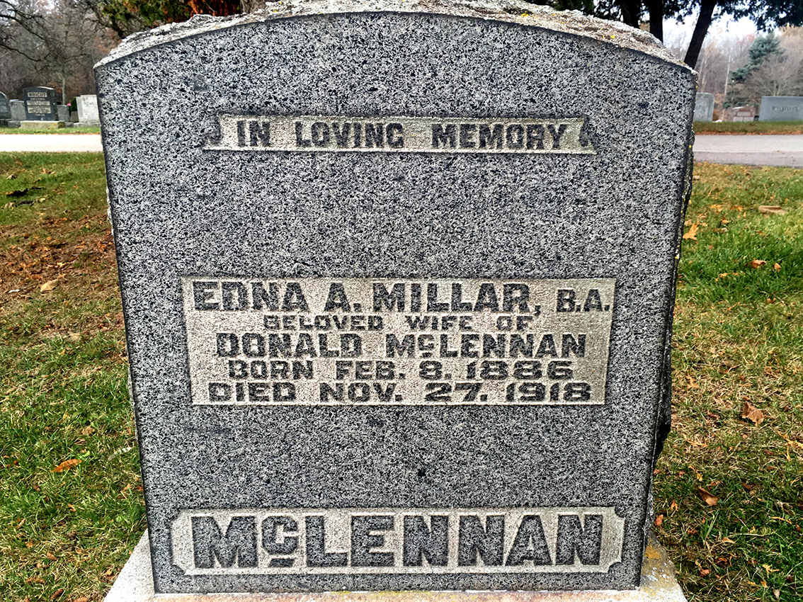 Photo of headstones/Edna A Millar 1886-1918 hdstn Cambridge Mt View cem ON